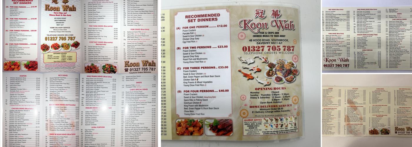 Koon Wah Chinese Takeaway Menu