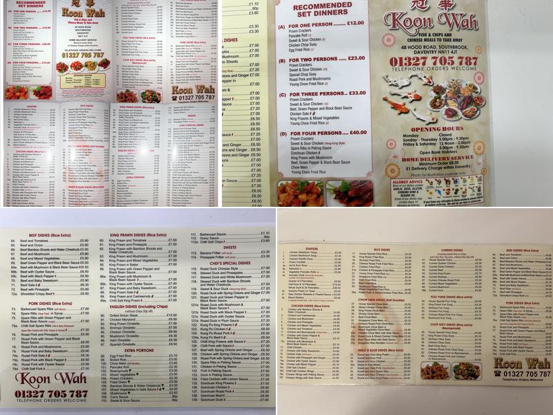 Koon Wah Chinese Takeaway Menu