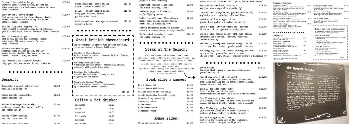 Admiral Nelson Menu