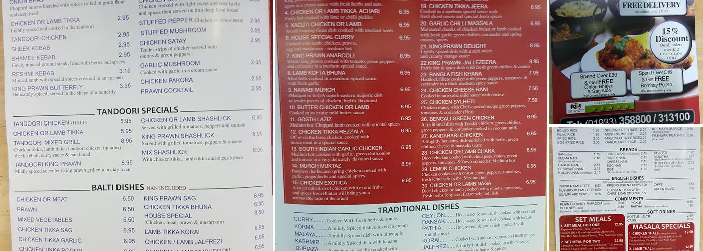 MASALA HUT RUSHDEN Menu