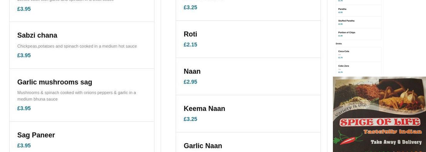 Spice Of Life Menu