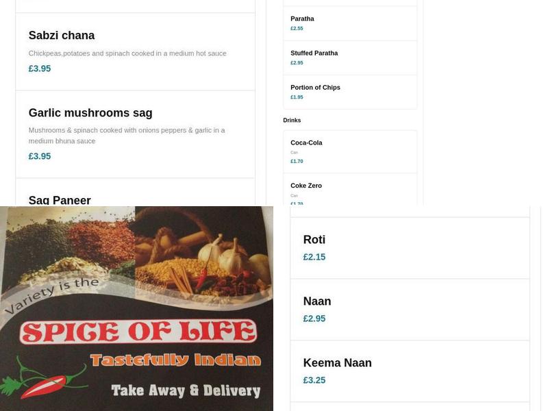 Spice Of Life Menu