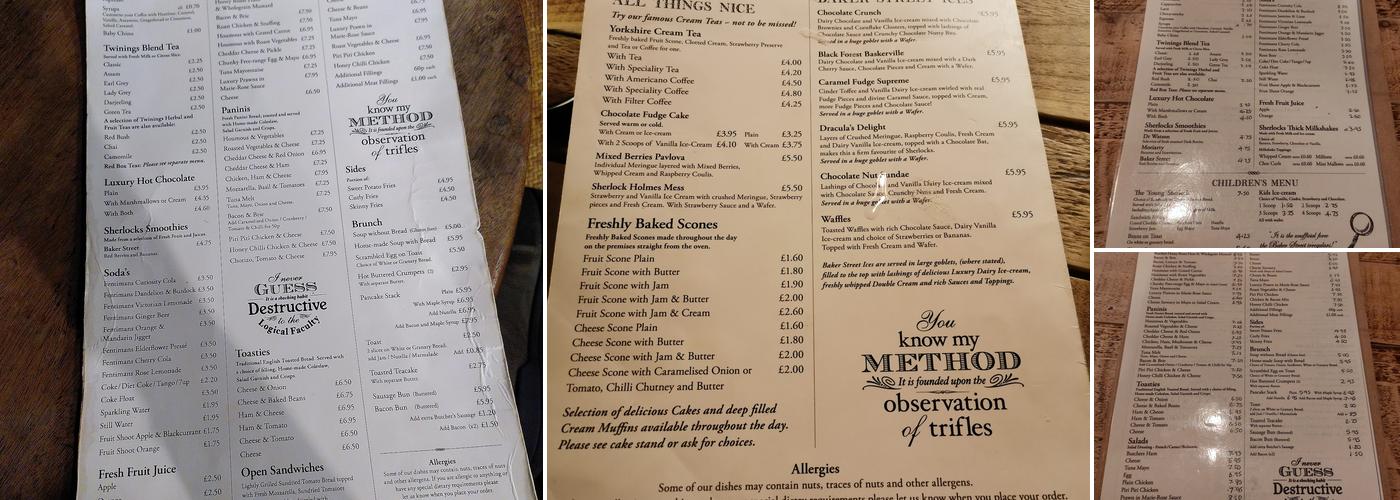 Sherlocks Coffee Shop Menu