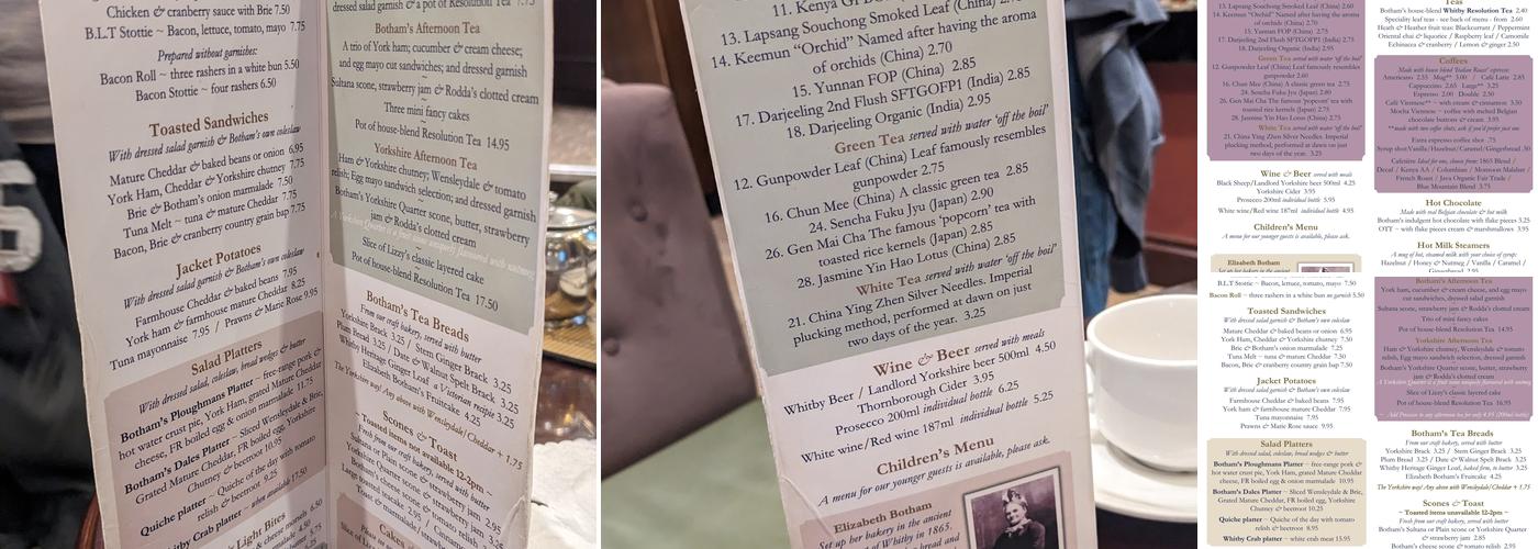 Botham's of Whitby ~ Baxtergate Menu