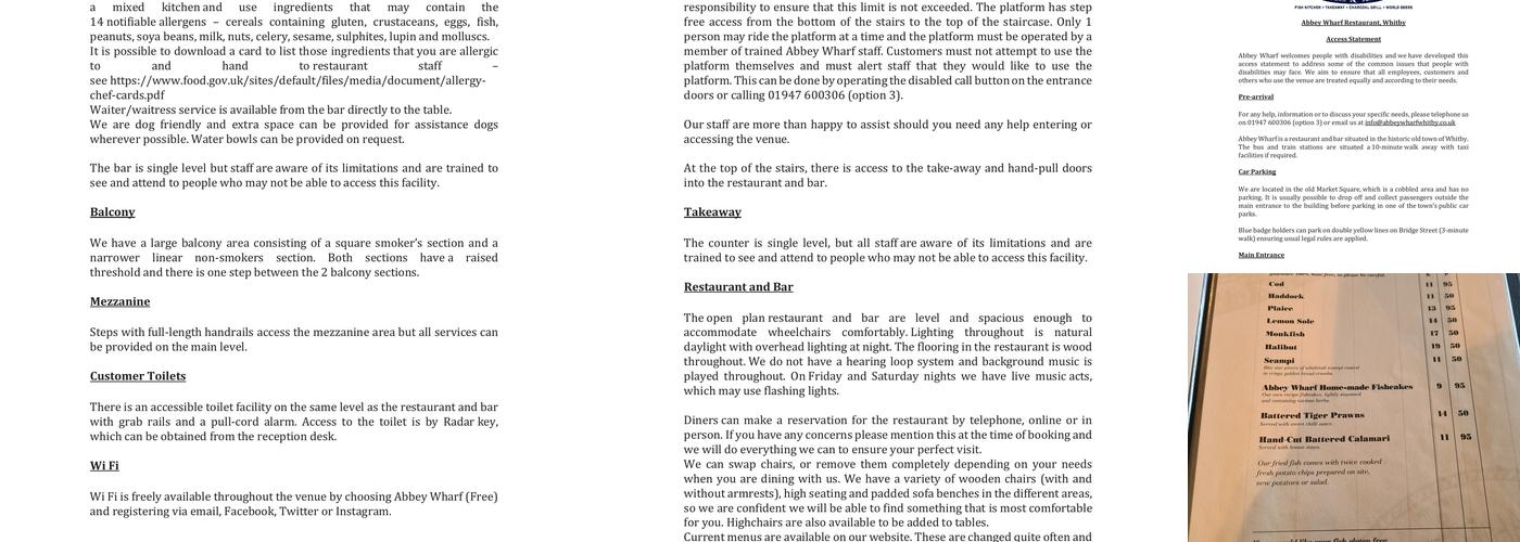 Abbey Wharf Indoor Market Menu