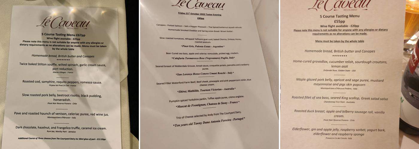Le Caveau Restaurant Menu