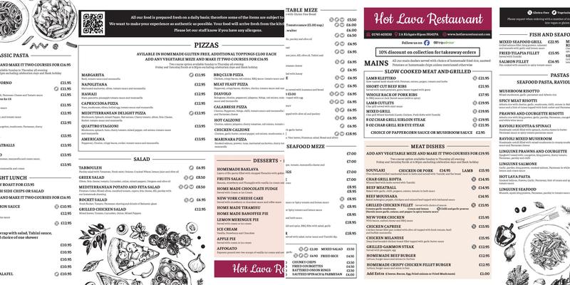 Hot Lava Italian Restaurant Menu