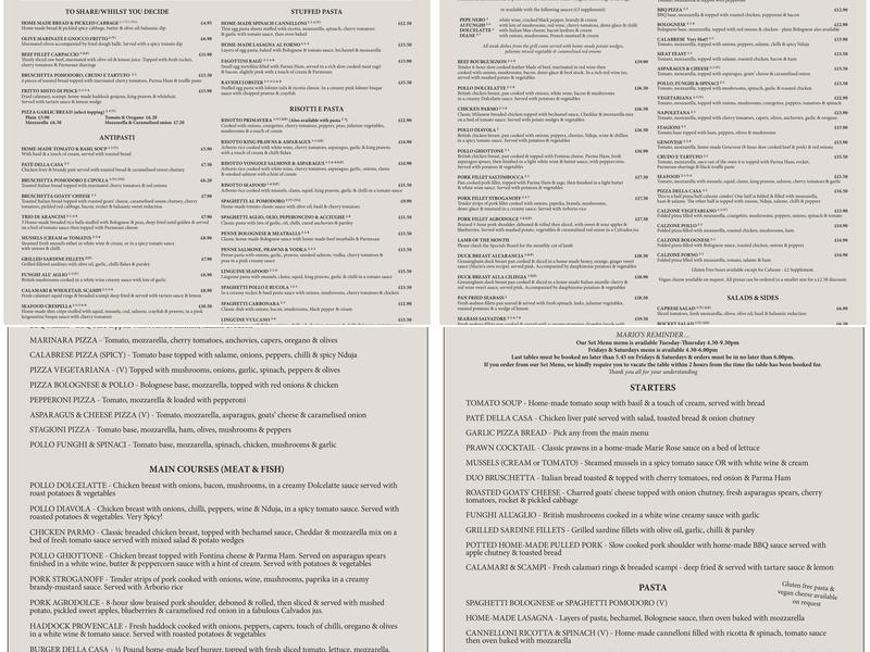 Mario's Restaurant 27 Menu