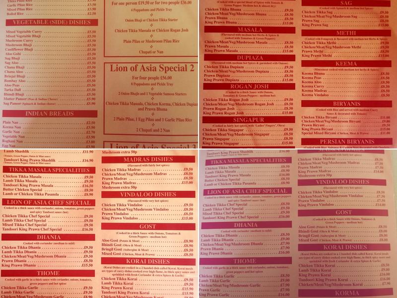 LION OF ASIA Menu
