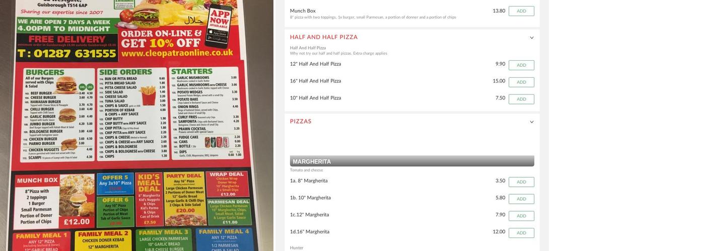 Cleopatra Pizza Menu