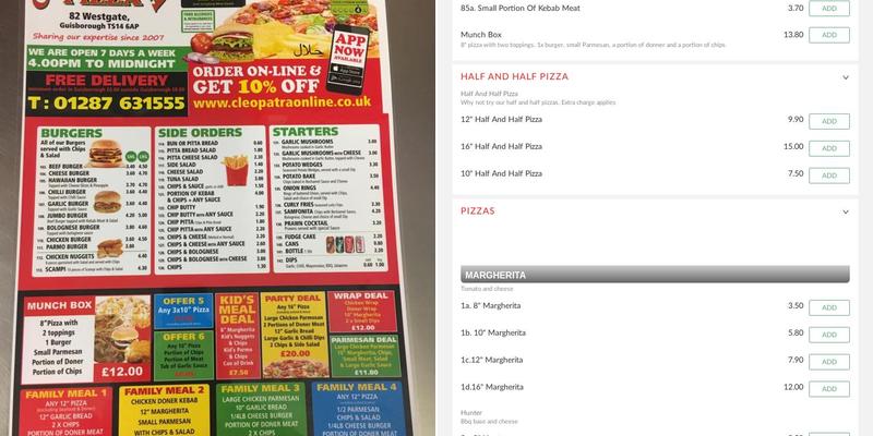 Cleopatra Pizza Menu