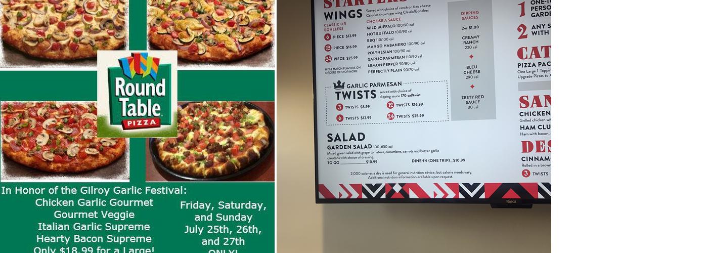 Round Table Pizza Menu