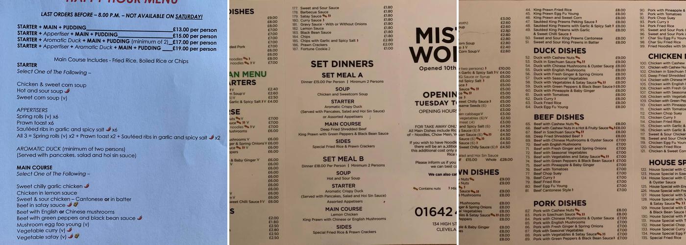 Mr Wong's Menu