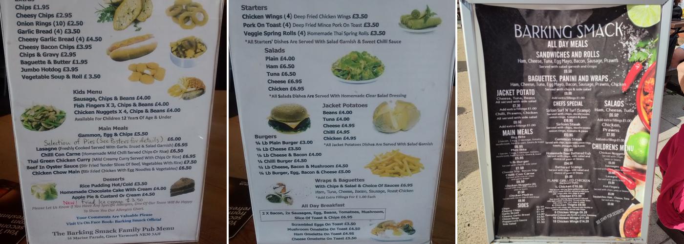 The Barking Smack Menu