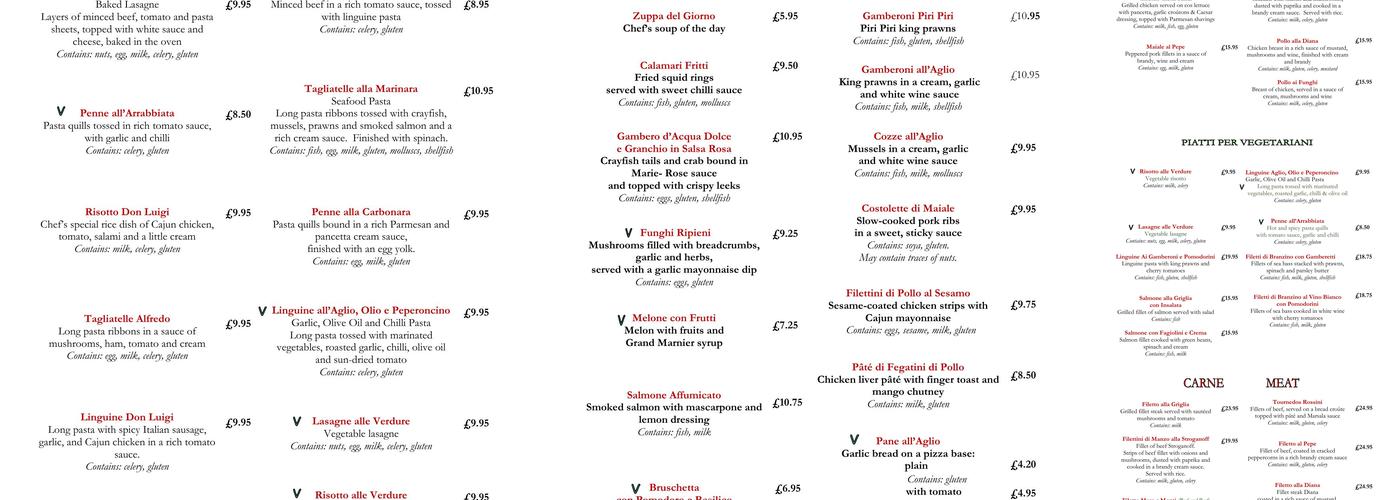 Don Luigi Formby Menu