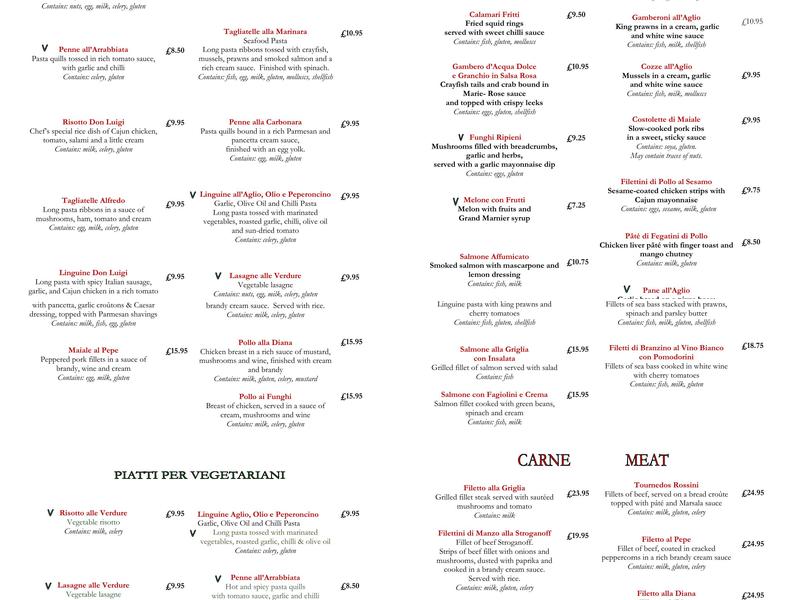 Don Luigi Formby Menu