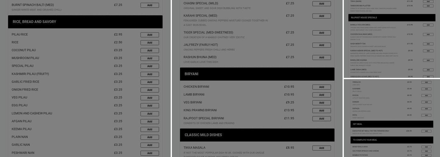 Rajpoot Indian Restaurant Menu