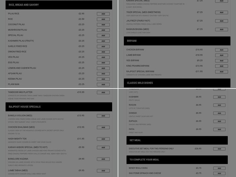 Rajpoot Indian Restaurant Menu