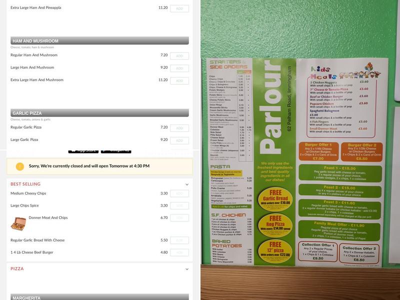 Pizza Parlour Menu