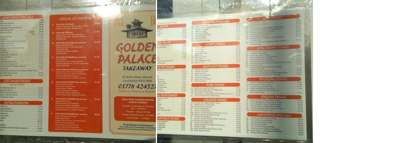 Golden Palace Menu