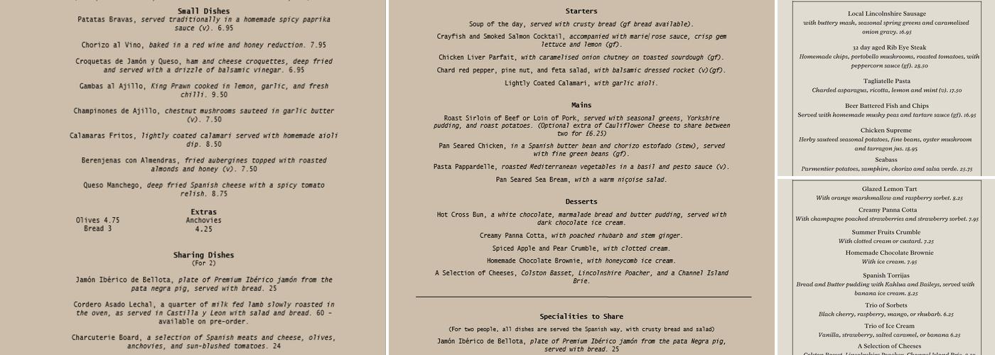 The Five Bells Menu