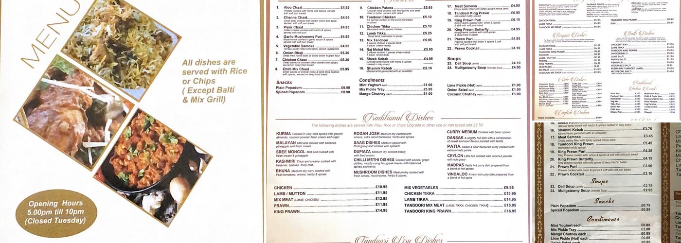 Raj Mohal Menu