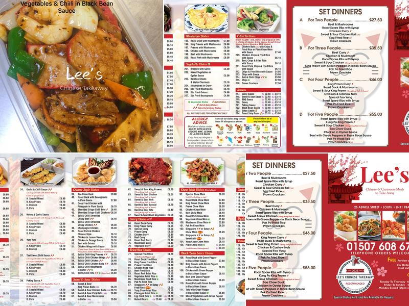 Lee's Chinese Takeaway Menu
