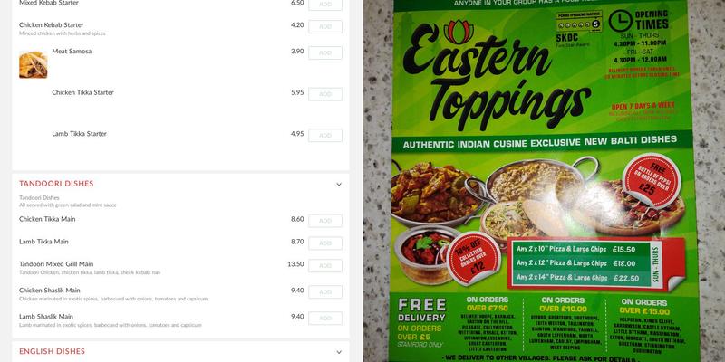 Eastern Toppings Menu