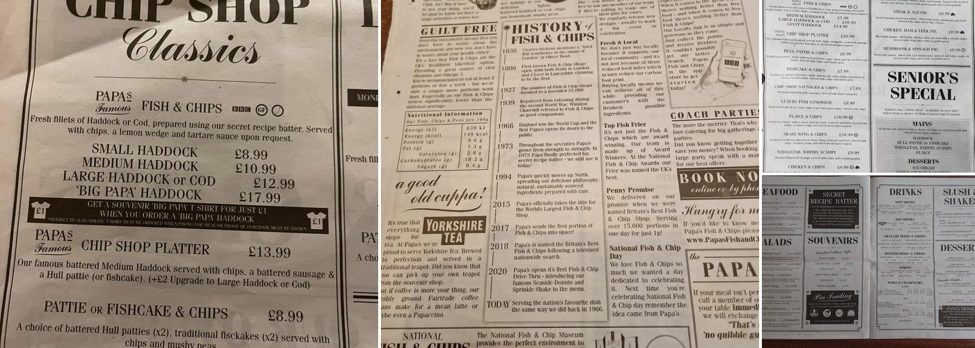 The Pier Cleethorpes - Papas Menu