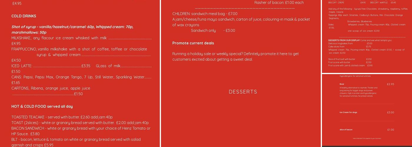 Darracotte's Coffee Shop & Icecream Parlour Menu