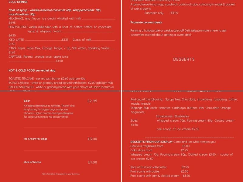 Darracotte's Coffee Shop & Icecream Parlour Menu