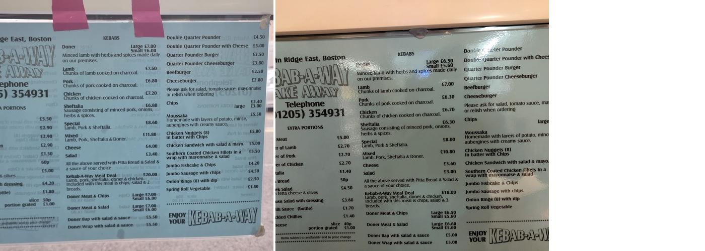 The Kebab-A-Way Menu