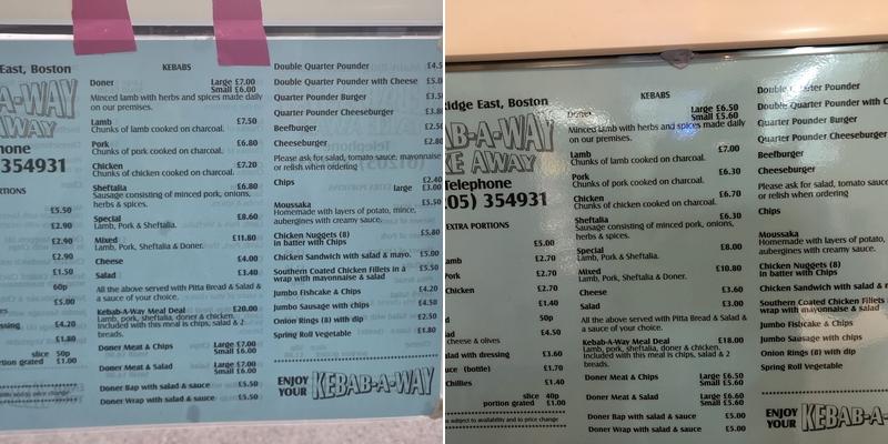 The Kebab-A-Way Menu
