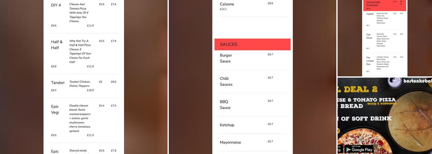 Boston Kebab & Pizza House Menu