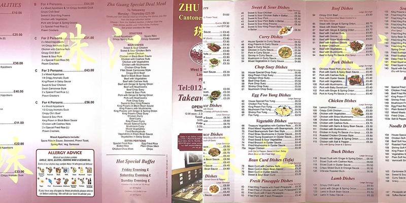 Zhu Guang Cantonese Menu