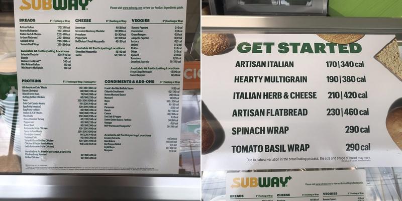 Subway Menu