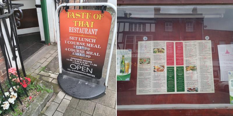 Taste Of Thai Restaurant Menu