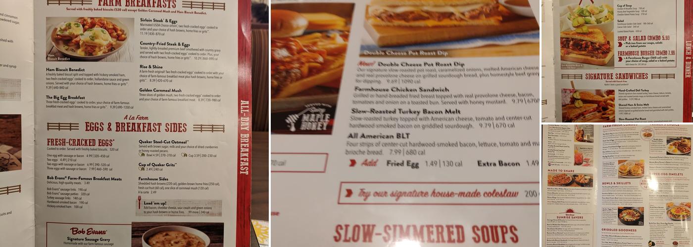 Bob Evans Menu