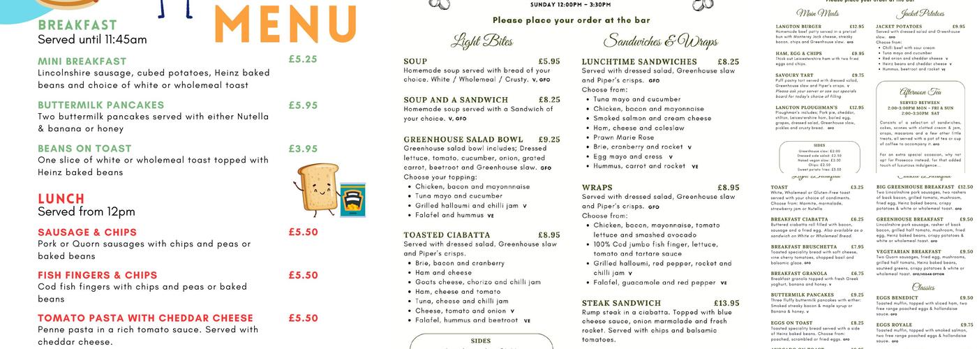 The Langton Greenhouse and Garden Centre Menu