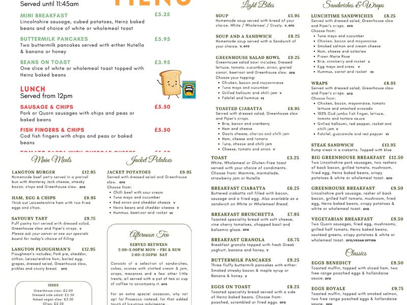 The Langton Greenhouse and Garden Centre Menu