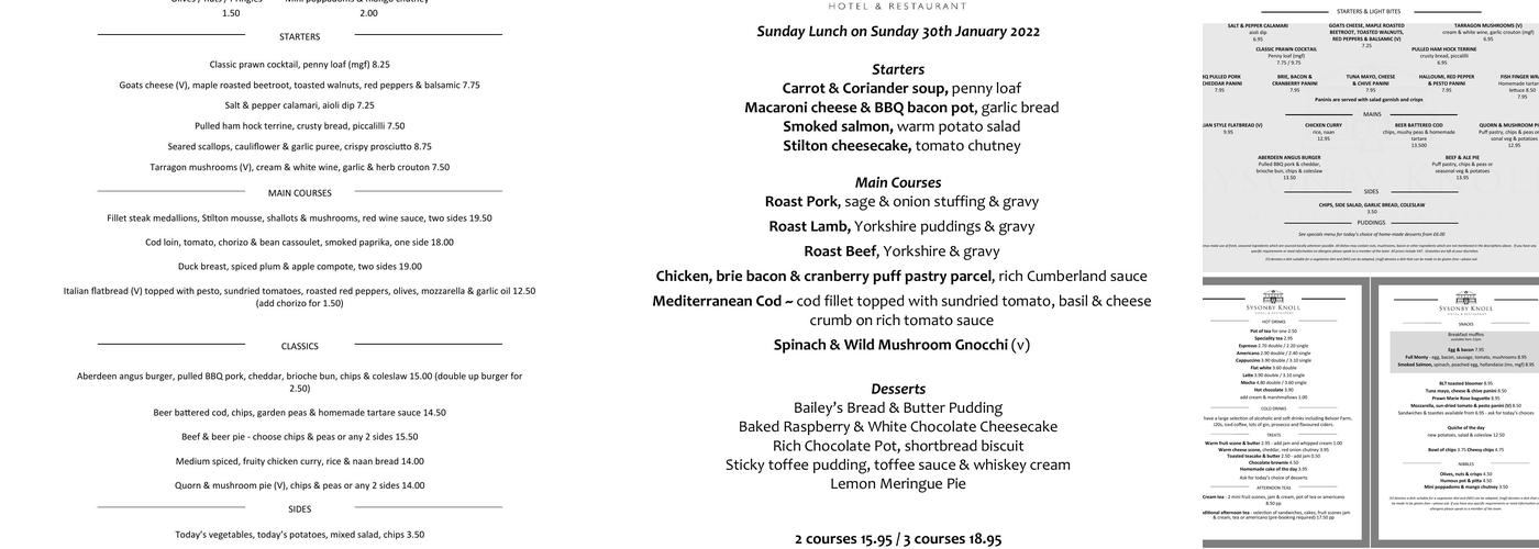 Best Western Sysonby Knoll Hotel Menu