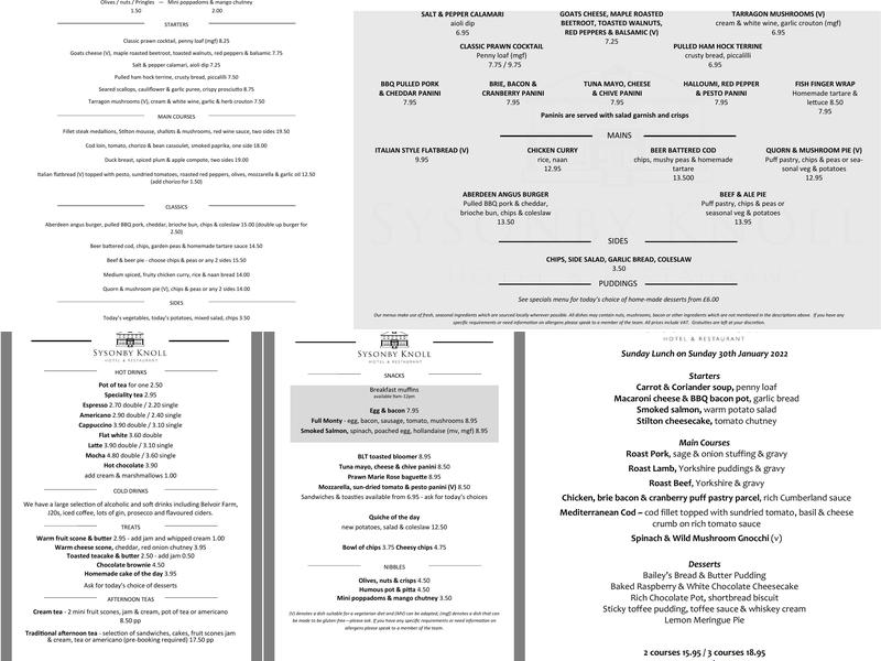 Best Western Sysonby Knoll Hotel Menu