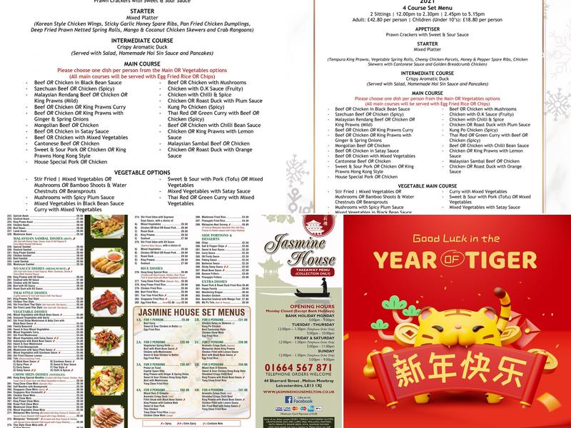 Jasmine House, Melton Mowbray Menu