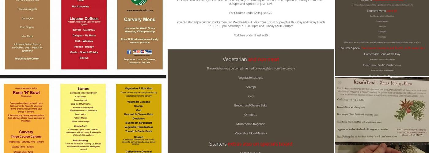 The Rose 'N' Bowl Menu