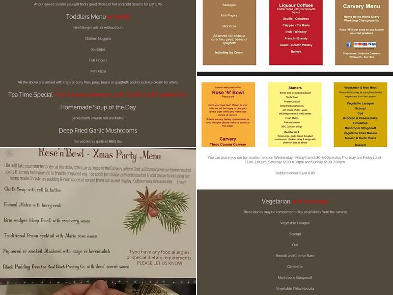 The Rose 'N' Bowl Menu