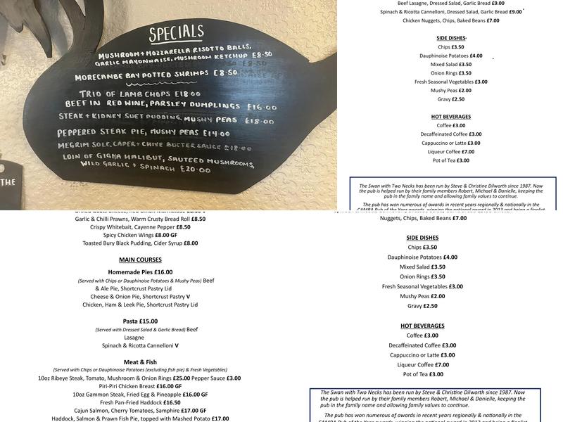 Swan with Two Necks Menu