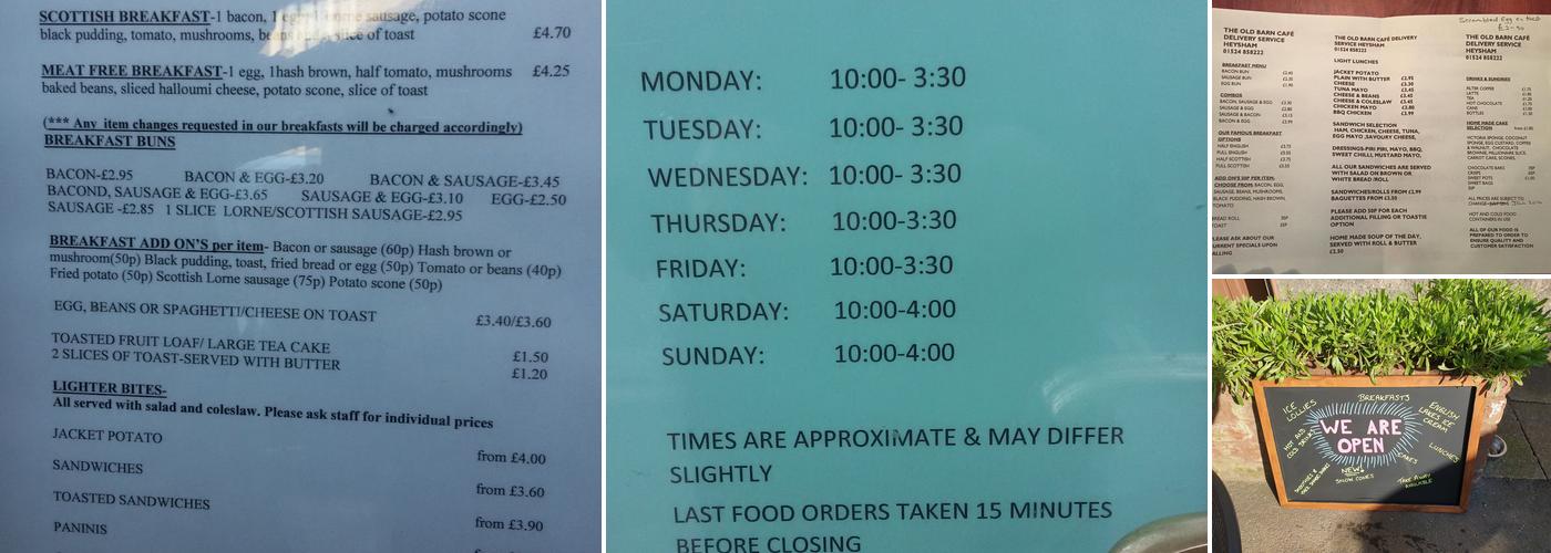 The Old Barn Cafe Menu