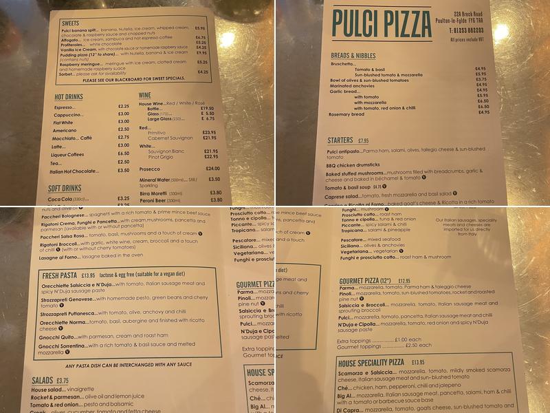 Pulci Pizza Menu
