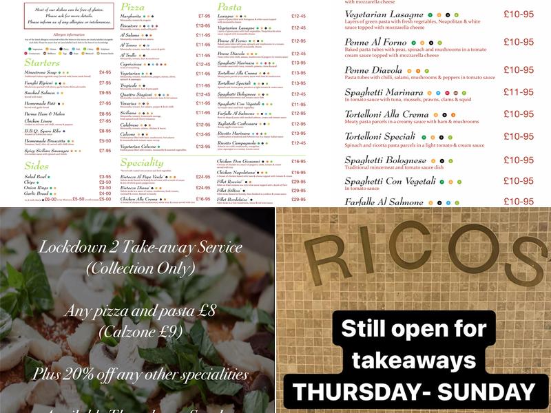 Rico's Restaurant Ltd Menu