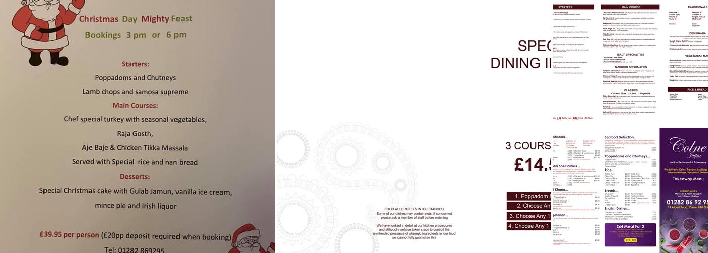 Jaipur Indian restaurant and takeaway Colne Menu